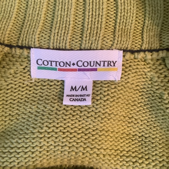 Cotton Country Sweater Lime Green/Blue Size Medium - Picture 3 of 8